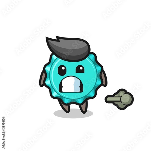 the illustration of the bottle cap cartoon doing fart