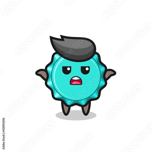 bottle cap mascot character saying I do not know