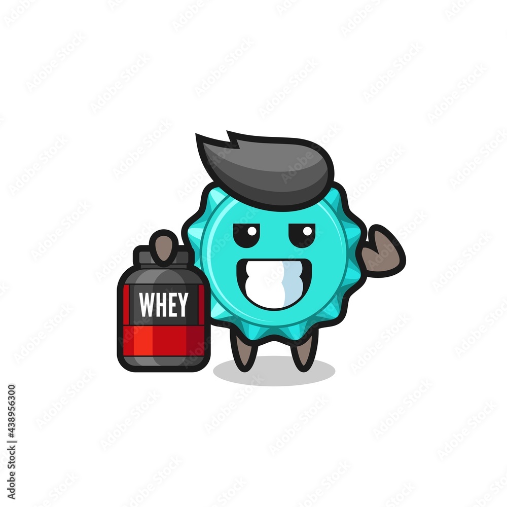 the muscular bottle cap character is holding a protein supplement the muscular bottle cap character is holding a protein supplement