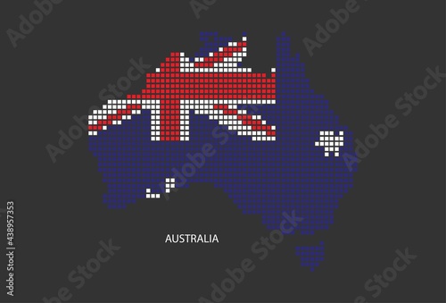 Australia map design flag Australia square, black background.