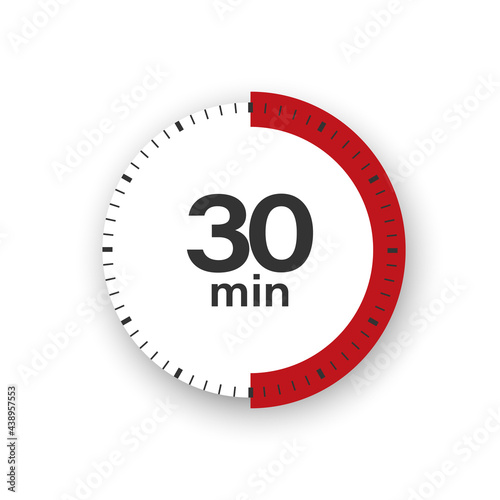 30 minutes timer. Stopwatch symbol in flat style. Editable isolated vector illustration.