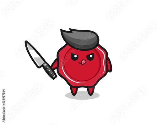 cute sealing wax mascot as a psychopath holding a knife