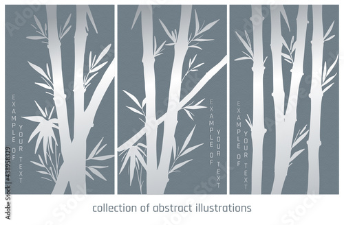 collection of abstract illustration with silver bamboo silhouettes in blue palette © Анна Удод