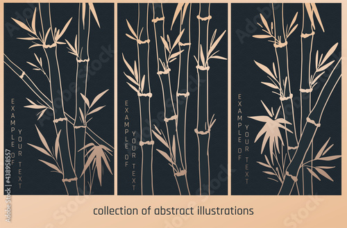 collection of abstract illustration with bamboo in black and gold palette