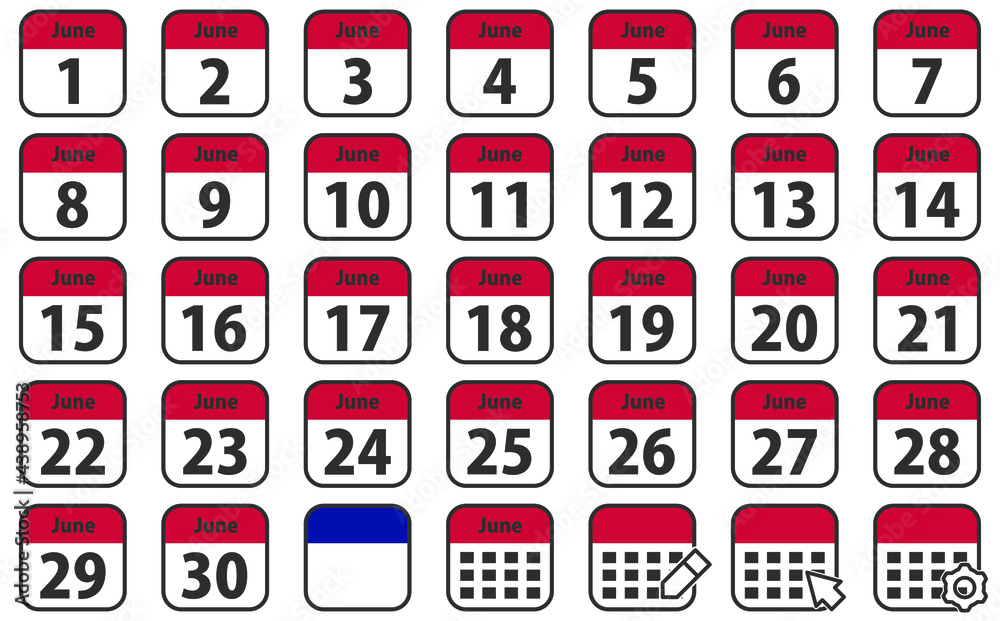 6月の日めくりカレンダーアイコンセット 6月の日めくりカレンダーアイコンセット