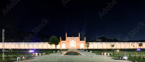 View of Islamic mosque with beautiful lighting at night in Kabul Afghanistan
