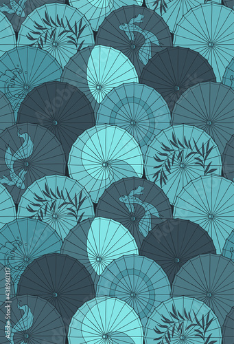 blue seamless pattern with japanese paper umbrellas