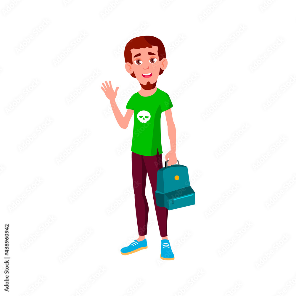happy boy student with rucksack welcoming lecturer in academy cartoon vector. happy boy student with rucksack welcoming lecturer in academy character. isolated flat cartoon illustration happy boy student with rucksack welcoming lecturer in academy cartoon vector. happy boy student with rucksack welcoming lecturer in academy character. isolated flat cartoon illustration