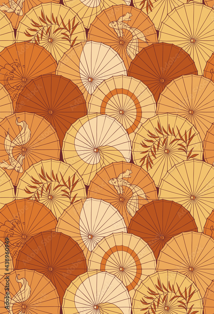 vector yellow seamless pattern with japanese paper umbrellas