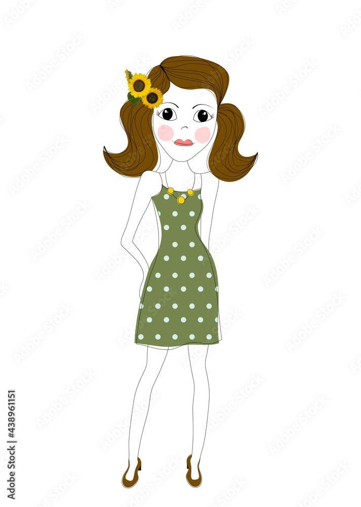 Pretty girl with sunflowers in her hair. Photography combined with drawing Pretty girl with sunflowers in her hair. Photography combined with drawing