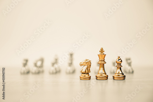 Tablou canvas King and bishop and knight chess standing teamwork on chess board concepts of business team and leadership strategy and organization risk management