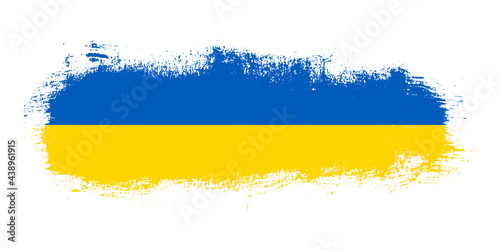 Stain brush stroke flag of Ukraine country with abstract banner concept background