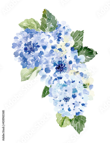 Watercolor dusty blue hydrangea bouquet. Watercolor boho floral border.  Wedding template with blue flowers. Cards for baby shower, mothers day, birtday, bridal shower, wedding
