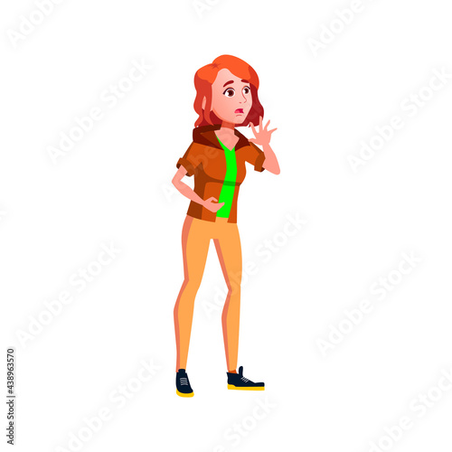 shocked redhead woman in fear room attraction cartoon vector. shocked redhead woman in fear room attraction character. isolated flat cartoon illustration