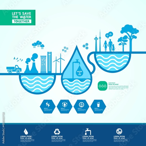 Save the water for green ecology world vector illustration.