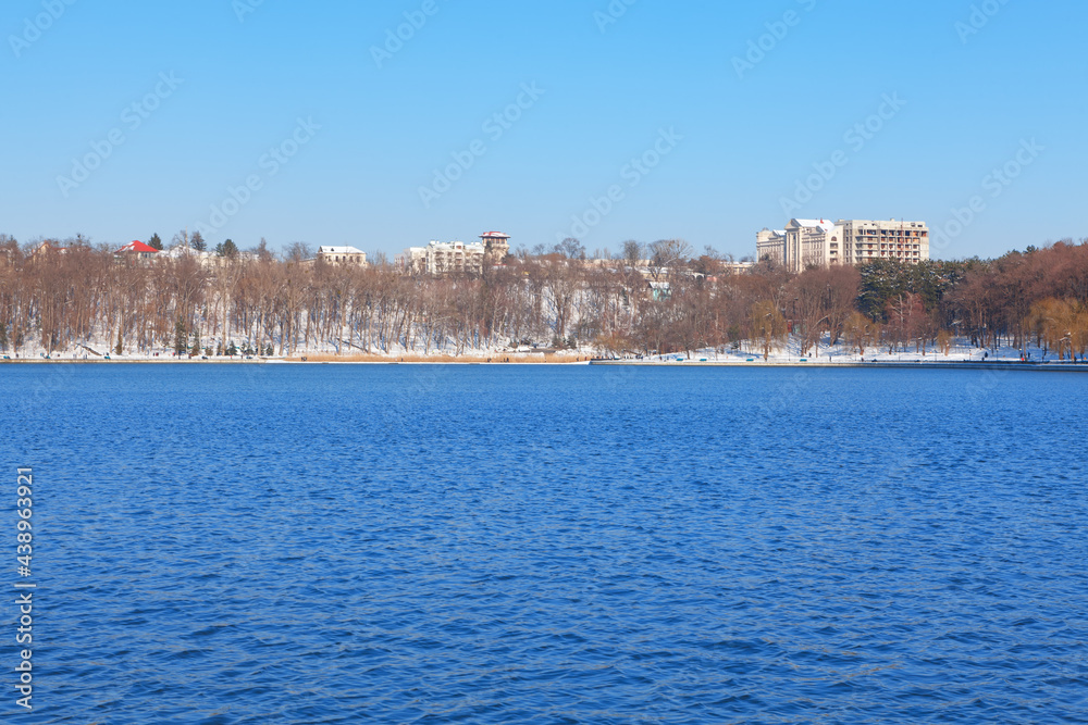 Valea Morilor Lake in Chisinau Moldova . City lake in the winter 
