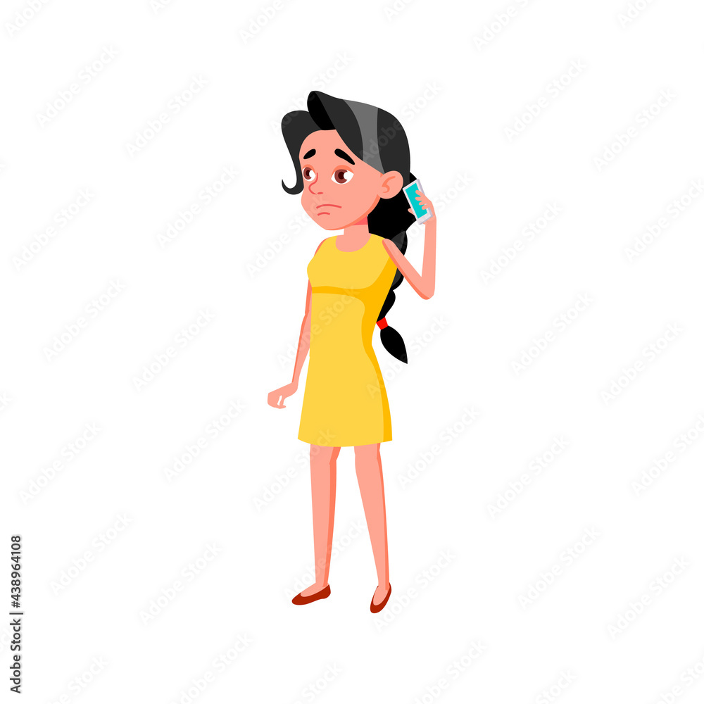 sad girl talking with boss on phone cartoon vector. sad girl talking with boss on phone character. isolated flat cartoon illustration sad girl talking with boss on phone cartoon vector. sad girl talking with boss on phone character. isolated flat cartoon illustration