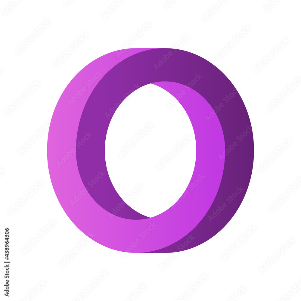 Impossible circle shape. Purple gradient infinite circular shape. Optical illusion. Interlocking circles on white background. Letter O or a ring. Abstract endless geometric loop. Vector illustration. Impossible circle shape. Purple gradient infinite circular shape. Optical illusion. Interlocking circles on white background. Letter O or a ring. Abstract endless geometric loop. Vector illustration.