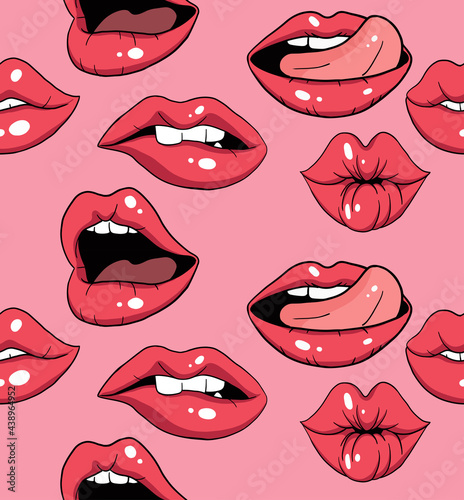 seamless pattern with female lips in red colours