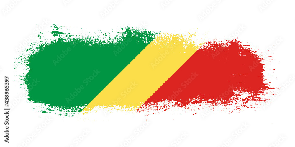 Obraz premium Stain brush stroke flag of Republic of the Congo country with abstract banner concept background