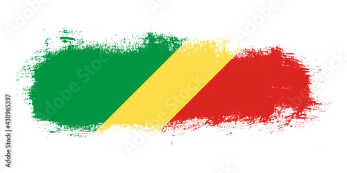 Stain brush stroke flag of Republic of the Congo country with abstract banner concept background