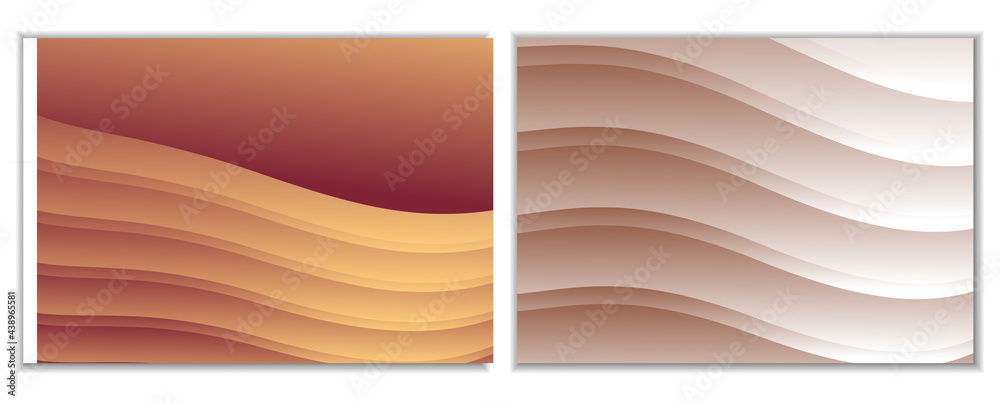 Obraz premium Abstract gradient waves background and folds. A set of 2 templates. 3D illustration in gentle pastel colors. Vector