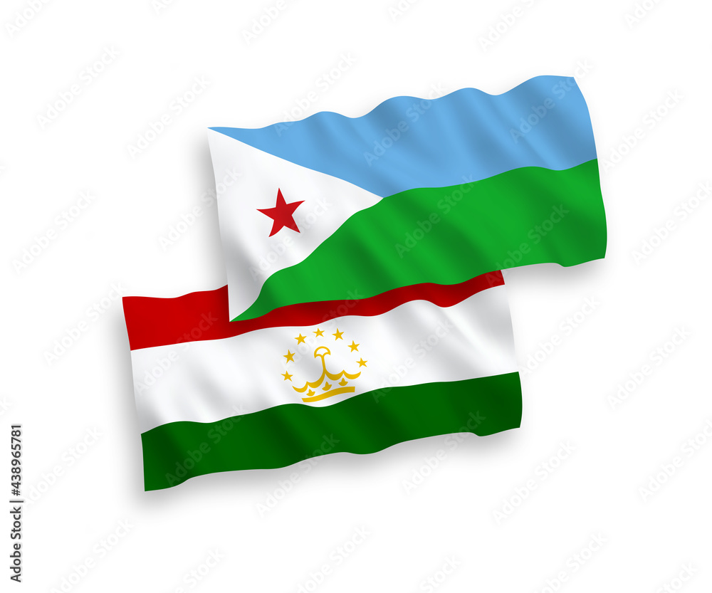 Flags of Republic of Djibouti and Tajikistan on a white background