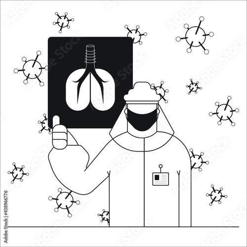 Doctor in a protective clothing and mask. Modern flat illustration of a medical stuff. Coronavirus