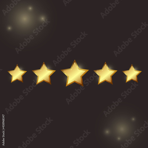 Five gold stars. Graphic resource. Rating, grade. Vector illustration.