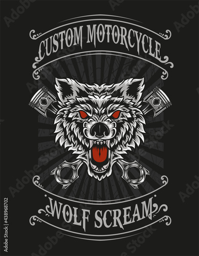 illustration wolf custom motorcycle logo