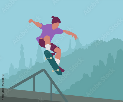 Skating over steps flat style illustartion