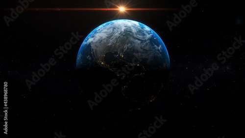 Foto sunrise over earth in space, earth day , earth hour , spring equinox , summer so