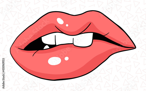 red lips with teeth in stylized cartoon style with black lines