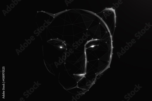 A tiger head or black panther. Low poly, lines, triangles, and particle style design. Vector illustration