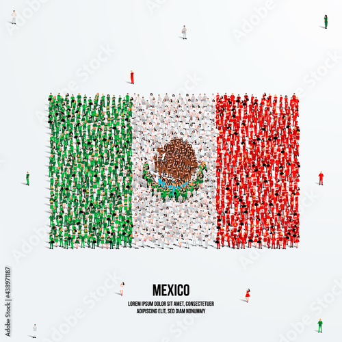 Mexico Flag. A large group of people form to create the shape of the Mexican flag. Vector Illustration.