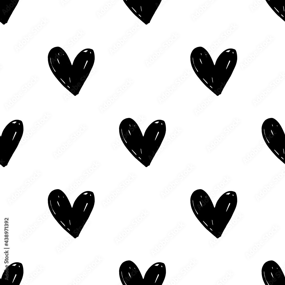 Doodle heart. Black and white seamless pattern Doodle heart. Black and white seamless pattern