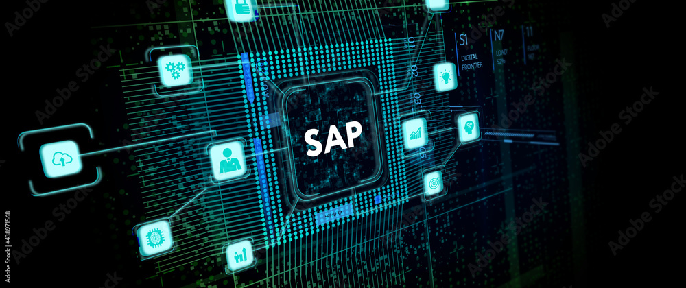 Fototapeta premium SAP System Software Automation concept on virtual screen data center. Business, modern technology, internet and networking concept