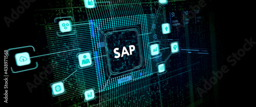 SAP System Software Automation concept on virtual screen data center. Business, modern technology, internet and networking concept