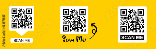 Scan qr code icon. Quick response code or QR code set for smartphone. QR code for mobile app, payment and website. Scan me phone tag. photo