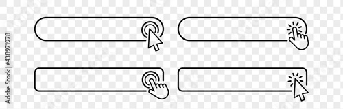 Click cursor blank button icon isolated on transparent background. Vector hand pointer clicking banner. Click cursor set button with hand pointer clicking. photo