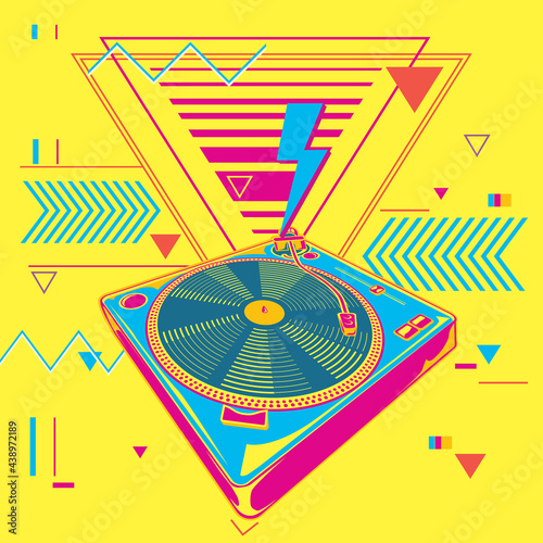 Funky colorful turntable 80s music design 