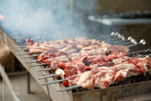 Lamb skewers are grilled on the grill
