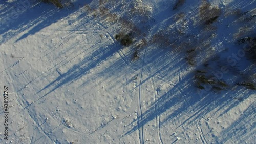 Flight over winter landscape in Swedish Lapland