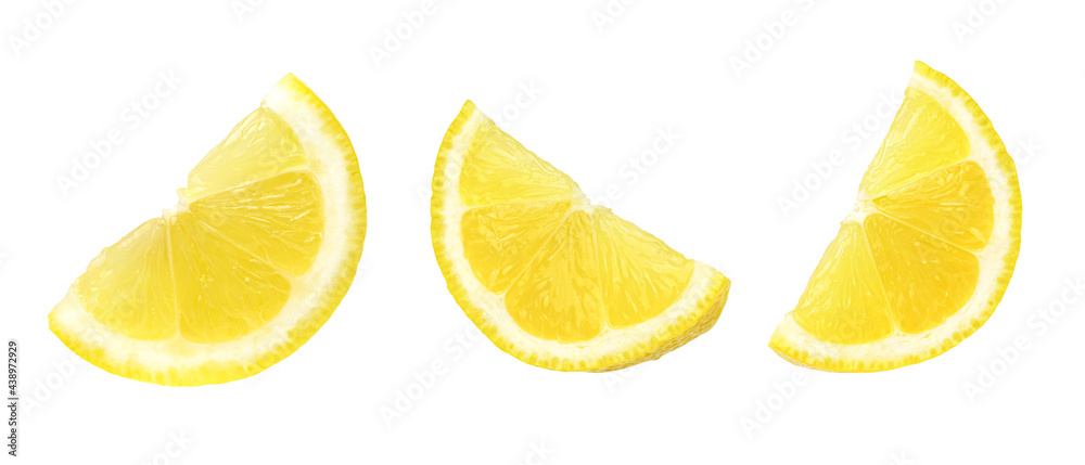 ripe lemon slices isolated on white background, Taken from the front angle, collection.