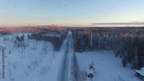 Rural landscape in Swedish Lapland at Sunset
