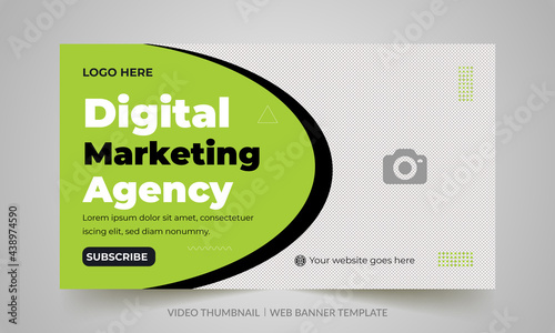 Digital marketing agency video thumbnail and web banner design. Video cover photo fully editable for social media. Customizable web banner template and thumbnail