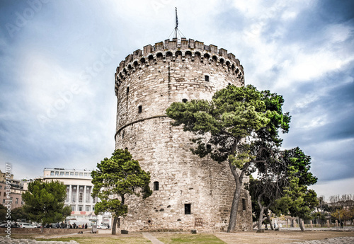 View of the famous White Tower in the city of Thessaloniki.Greece.
