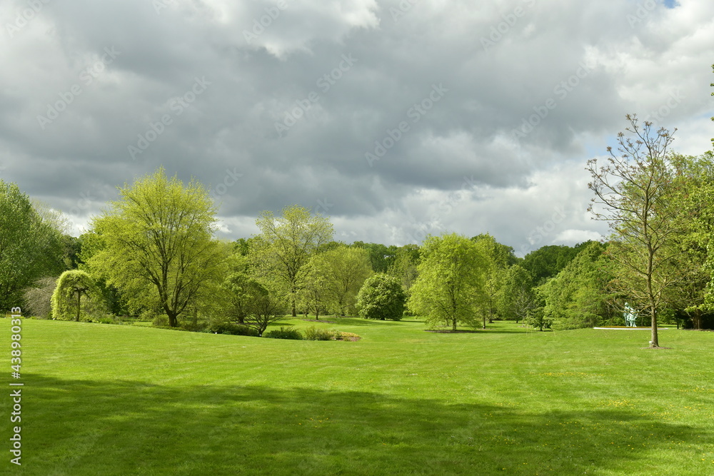 Ciel menaçant au dessus de la végétation luxuriante de l'arboretum de Wespelaar en Brabant Flamand 