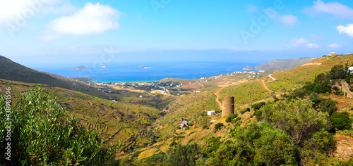 Fotografía panoramic view of the bay of Gavrio on the island of Andros, famous island of th