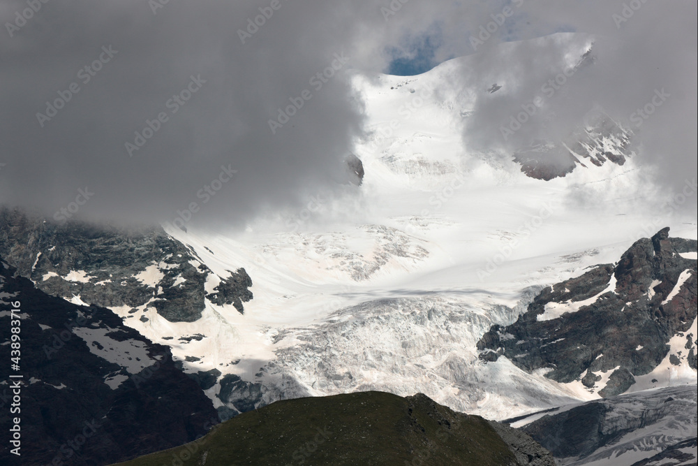 Landscape over alpine glacier near Matterhorn and Monte Rosa